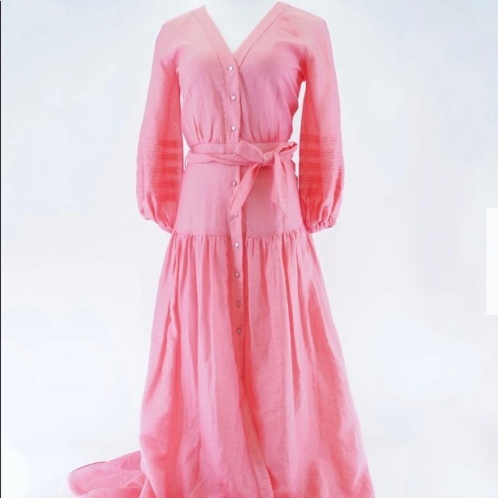 Manning Cartel Pink Demure Feminine Flowy Balloon Art Maxi Dress Sz 8 Nwt — image 3 of 8